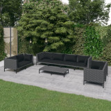 Set mobilier de gradina cu perne 9 piese gri &icirc;nchis poliratan GartenMobel Dekor, vidaXL