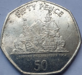 Monedă 50 pence 2009 Gibraltar, Capture of Gibraltar, 1704, km#1089