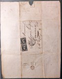 Scrisoare Bancară Rară Franța 1853 Rouen - Pereche Napol&eacute;on III 25c Imperforat, Ștampilă Grilă 2730, Document Comercial Financiar Antiquitate