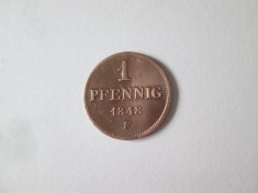 Rara! Statele Germane:Saxonia-Albertine 1 Pfennig 1848 F in stare foarte buna foto