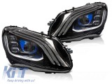 Set de faruri LED de tuning potrivit pentru Mercedes C-Class W205 sedan, S205 break 2014-2021 cu baza neagra, cu semnalizatoare dinamice, cu functia "