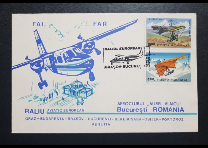 ROMANIA 1983 FDC RALIUL EUROPEAN BUCURESTI BRASOV PLIC TEMATIC AEROFILIE