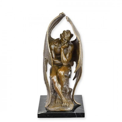 Satan meditand-statueta din bronz pe soclu din marmura BX-64 foto