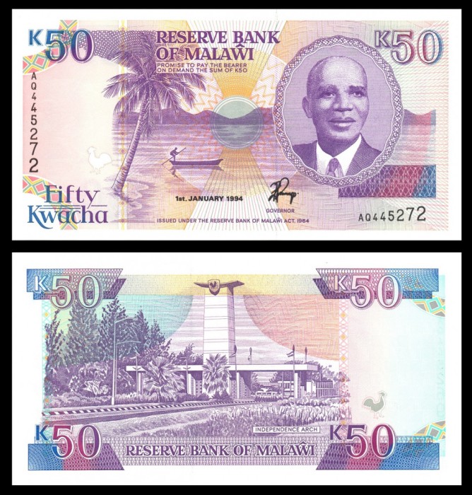 MALAWI █ bancnota █ 50 Kwacha █ 1994 █ P-28b █ UNC █ necirculata