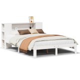 Cumpara ieftin Pat cu biblioteca fara saltea, alb, 135x190 cm, lemn masiv pin