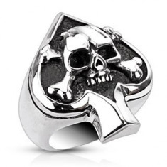 Inel din oțel inoxidabil cu simbol carte de joc și craniu - Marime inel: 64