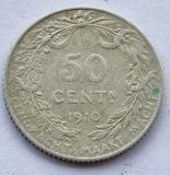 381. Moneda Belgia 50 centimes 1910 (Flemish legend) ( Albert I)(argint 0.835)
