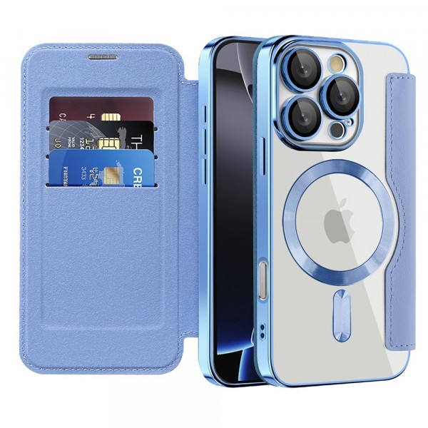 Husa MagSafe pentru Apple iPhone 16 Pro Max, Techsuit, SmartMag Book, Bleu