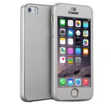 Husa Full Cover 360&deg; (fata + spate + geam sticla) pentru iPhone 5 / SE / 5S, Silver