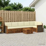 Set canapea modulara gradina vidaXL, lemn masiv acacia, 6 piese, perne detasabile, Natural Crem