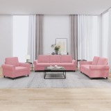 vidaXL Set de canapele cu perne, 3 piese, roz, catifea 3202173