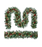 Ghirlanda De Craciun 250 cm Cu 50 LED-uri Calduroase, Conuri, Fructe Rosii Si Accente Albe De Zapada