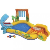 Loc de Joaca Copii Intex Dinosaur Play Center, 249x191x109cm, 3-10 ani, Vinil, 216L, Kit Reparatii, Pulverizare Apa