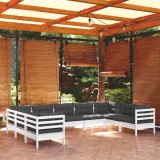 Gossi set mobilier de gradina cu perne, 9 piese, alb, lemn masiv pin