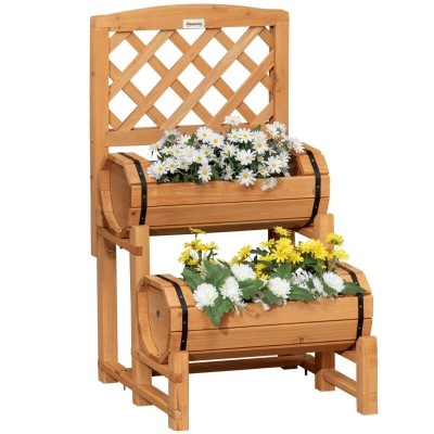 Jardiniera decorativa cu suport pentru plante cataratoare, lemn, 2 nivele, tip butoi, 45x45x80 cm foto