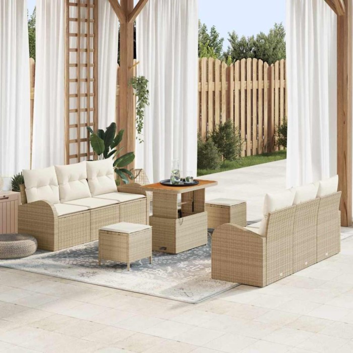 vidaXL Set de canapele pentru grădină cu pernă 9 pcs Bej Rattan poli