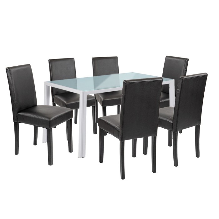 Set de masă Mira 6+1 alb-negru