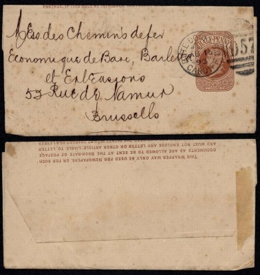 Great Britain 1893 Postal stationery Wrapper Cardiff to Brussels DB.196 foto