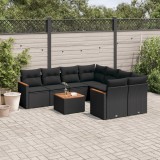 Cumpara ieftin Gossi set mobilier de gradina cu perne, 9 piese, negru, poliratan