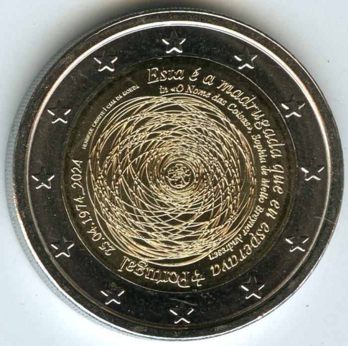PORTUGALIA moneda 2 euro comemorativa 2024_25 aprilie &#039;79, UNC