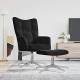 Scaun de relaxare cu taburet, negru, catifea