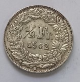 Switzerland, 1/2 Franc 1942, Argint.