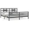 Cadru pat cu tablie 200x200 cm, gri, lemn masiv