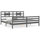 Cumpara ieftin Cadru pat cu tablie 200x200 cm, gri, lemn masiv