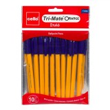 Set Pixuri Ballpoint Cello Tri-Mate Orange, 1.0mm, Albastru, Corp Galben, 10 Bucăți, Oem