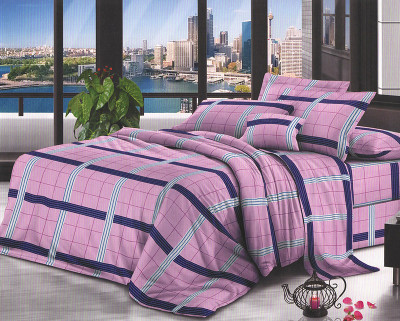 Lenjerie de pat pentru o persoana cu husa elastic pat si fata perna patrata, Leith, bumbac mercerizat, multicolor foto