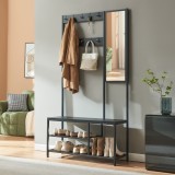 Cuier de hol cu oglinda, banca si pantofar Napinerg 185x98x34 cm negru