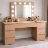 Masa de toaleta/machiaj, Antonia, stejar, cu oglinda si LED-uri, 155x42x135 cm