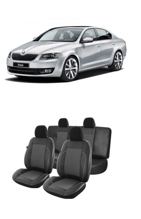 Set huse scaune piele si textil SKODA OCTAVIA III 2013-2019