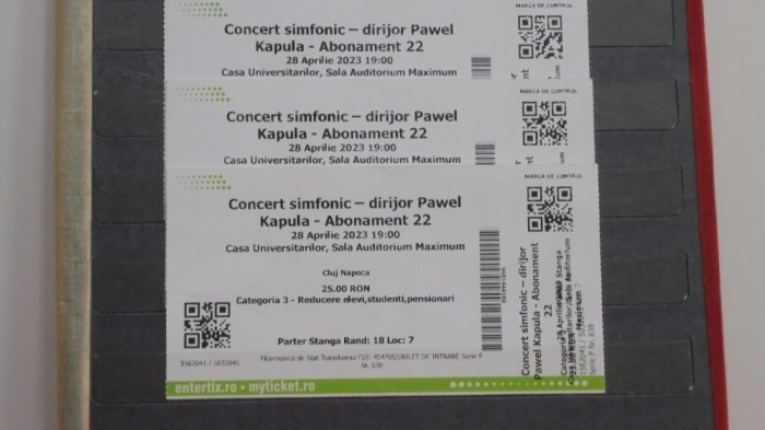 3 BILETE LA CONCERT SIMFONIC- DIRIJOR PAWEL KAPULA - CASA UNIVERSITARILOR, CLUJ