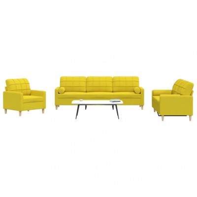 vidaXL Set de canapele cu perne rulou, 3 piese, galben deschis, textil foto