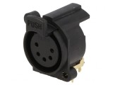 Soclu XLR mamă 5 pini unghi 90&deg; cu buton negru THT 5A, CLIFF