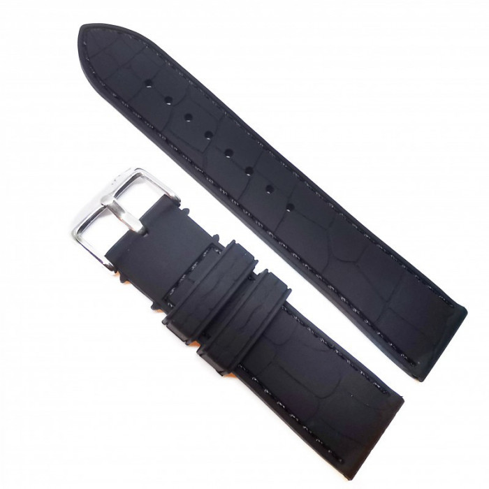 Curea de ceas din Silicon - Culoare Neagra - Imprimeu Crocodil - 18mm / 20mm / 22mm - 6S12