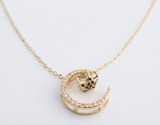 Lantisor din Argint 925 Placat cu Aur ,Celestial Moon Star cu Zirconiu Alb si Negru