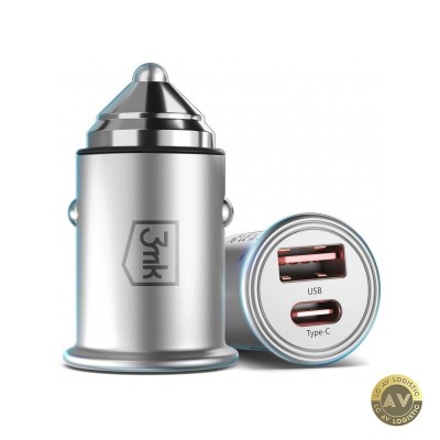 Incarcator Auto 3MK HyperCharger 30W 5A 1 x USB-A - 1 x USB-C Argintiu foto