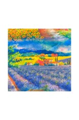 Esarfa patrata LV dama, mov/galben, 70x70 cm