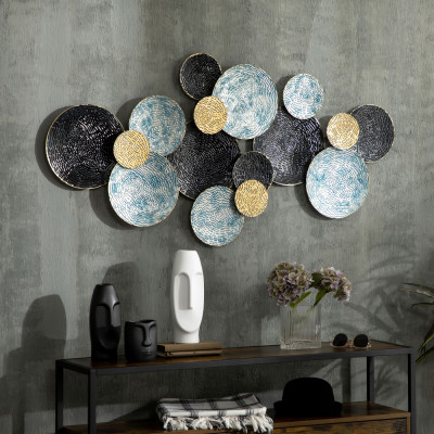HOMCOM Decoratiune de perete 3D modern cerc agatat sculpturi de perete decor pentru sufragerie dormitor sufragerie, albastru negru auriu foto