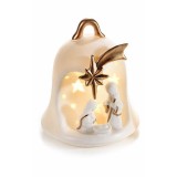 Figurina Nasterea Domnului ceramica alba aurie cu led 11x12.5 cm