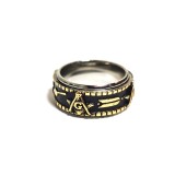 Inel masonic rotativ cu simbol auriu Echer si Compas cu Litera G MM989