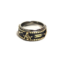 Inel masonic rotativ cu simbol auriu Echer si Compas cu Litera G MM989