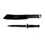 Set Cutit de vanatoare cu doua taisuri si Maceta Rambo, DEPOX&reg;, Otel inoxidabil, Negru