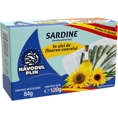 Conserva Peste, Navodul Plin, Sardine In Ulei De Floarea Soarelui, 120 g foto
