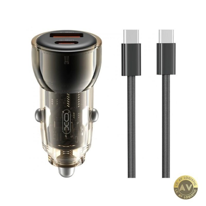 Incarcator Auto Cu Cablu USB-C XO Design CC60 60W 3A 1 x USB-A - 1 x USB-C Negru