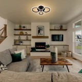 Cumpara ieftin Lustra LED 80W, 4 cercuri maro, telecomanda, lumina rece/calda/neutra, intensitate reglabila