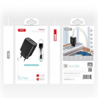 Incarcator Retea USB cu Cablu de date Lighting 8-Pin, XO-L57, 2 X USB, 2.4A, Negru, Blister foto