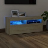 VidaXL Comodă TV cu lumini LED, stejar sonoma, 90x35x40 cm